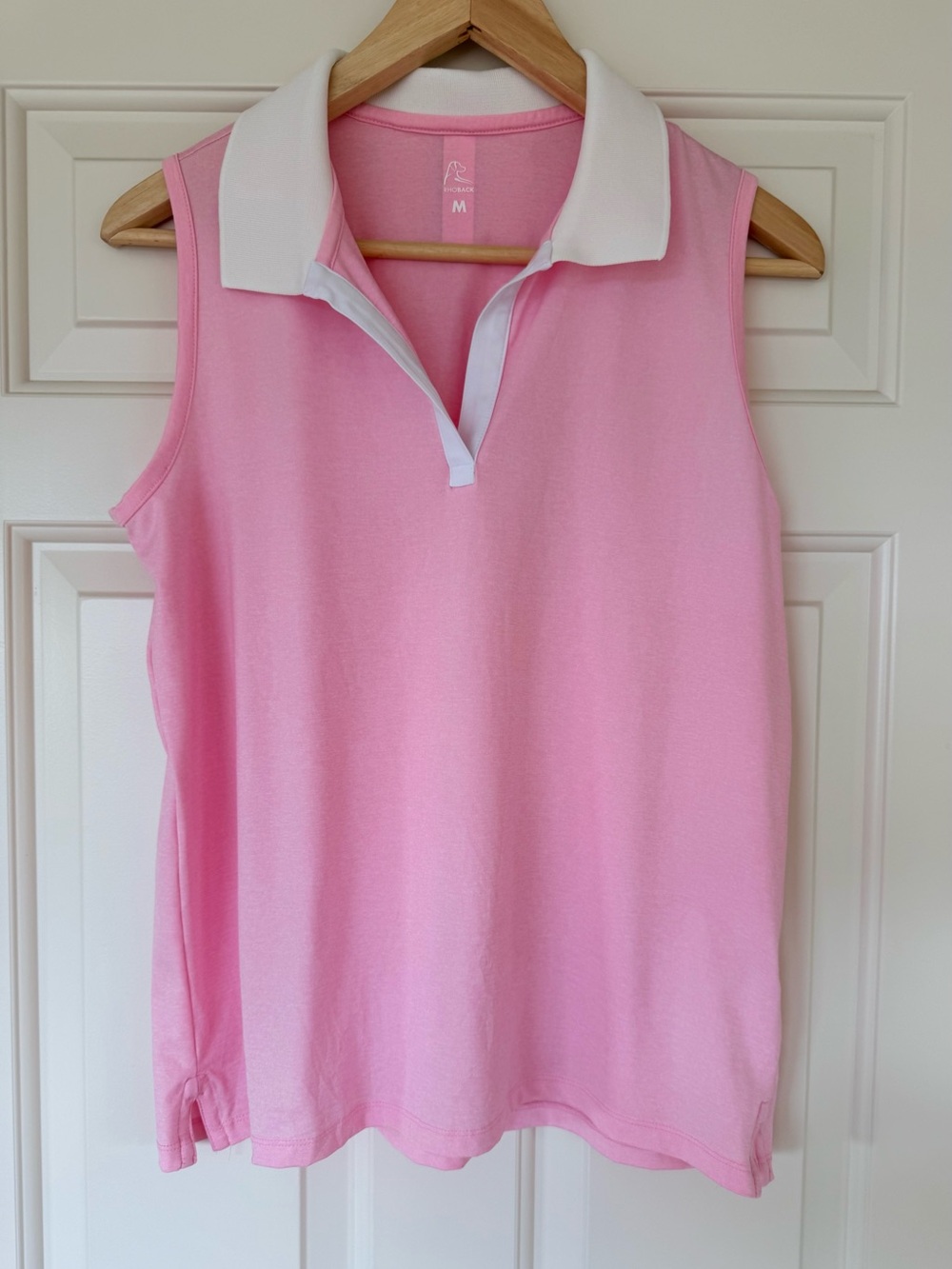 Rhoback Sleeveless Pink Polo Tank with White Collar M